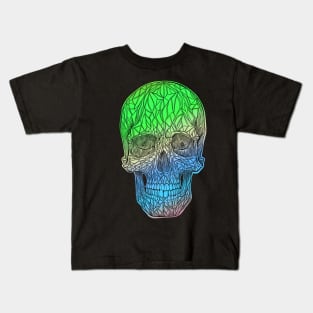 Stained glass skull - green as blue fade version Kids T-Shirt